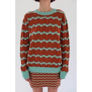 NEW BEKLINA angata oversized cotton crew sweater in siena